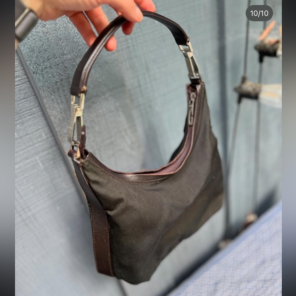 Gucci Vintage Nylon Hobo Shoulder Bag Dark Brown Y2K Small - Picture 9 of 9
